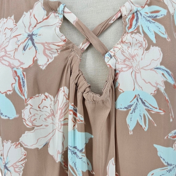 Intimately Free People Tank Top Beige Floral Sleeveless Keyhole Tie Back Large - Picture 3 of 10